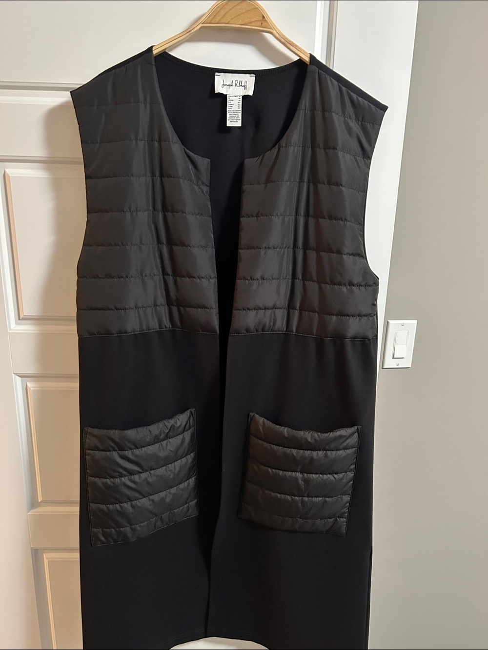 Joseph Ribkoff Black Quilted-Panel Long Vest